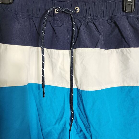 Nautica Men Swim Short Trunks Large Quick Dry Performance Blue Colorblock Pocket - Picture 4 of 9
